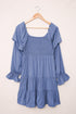 Boho Solid Shirred Ruffle Mini Dress